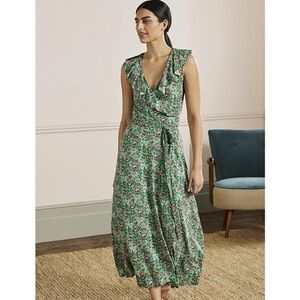 Boden Green Ruffle Floral Wrap Dress